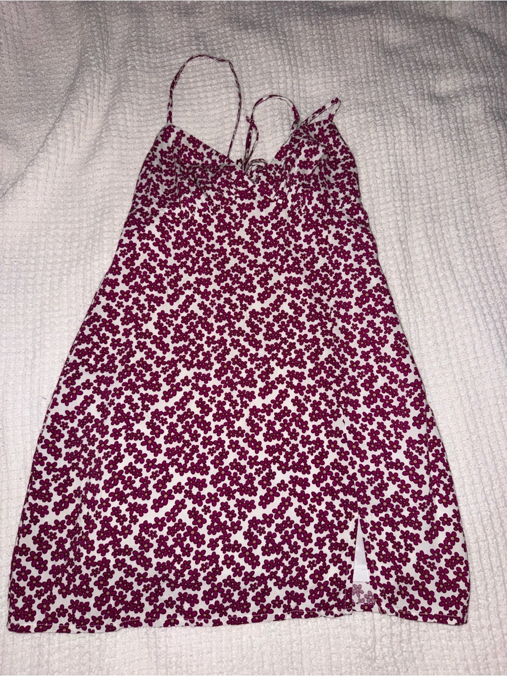 La Hearts White Camisole Slip Dress with Burgundy Floral Print
